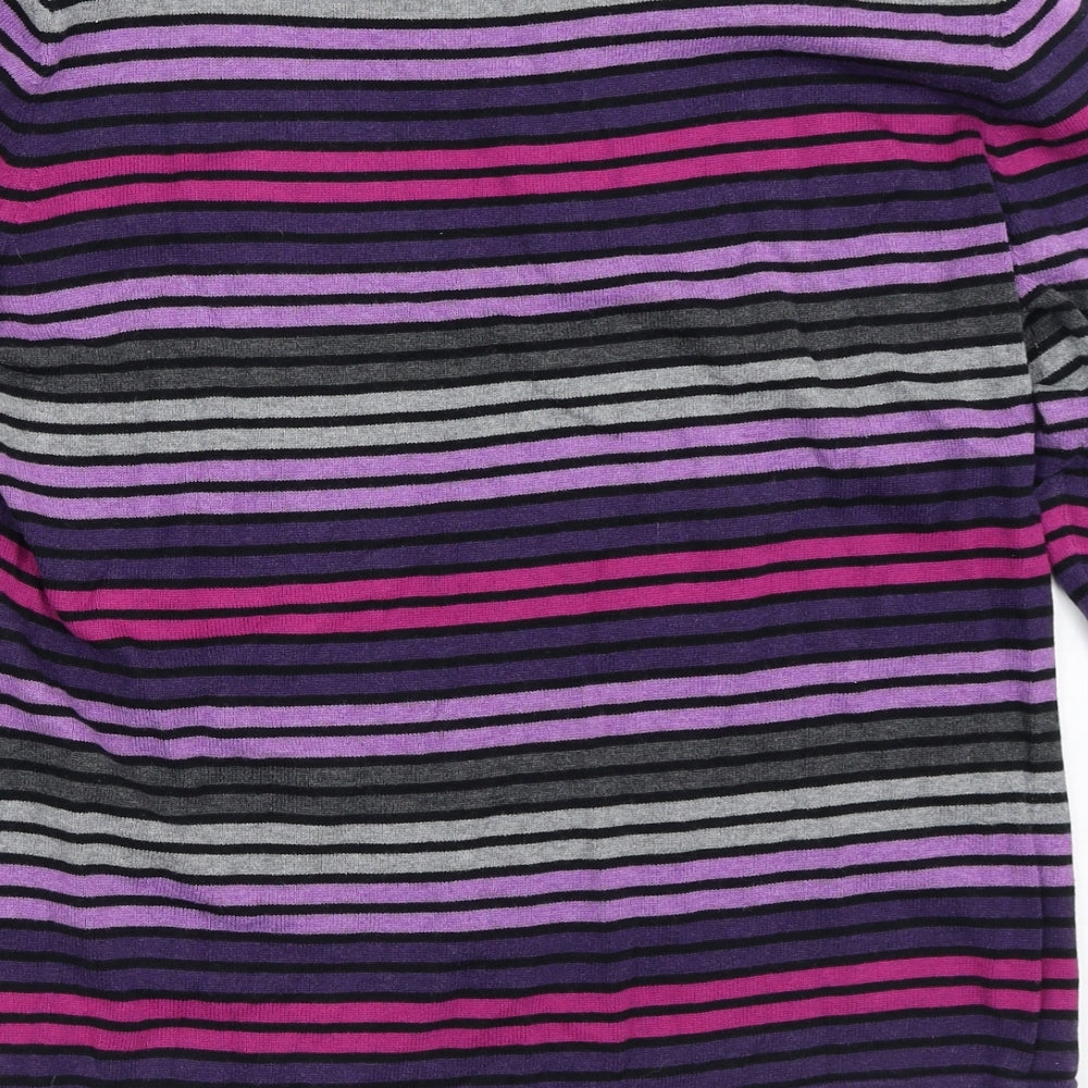 Preworn Womens Purple V-Neck Striped Cotton Pullover Jumper Size XL