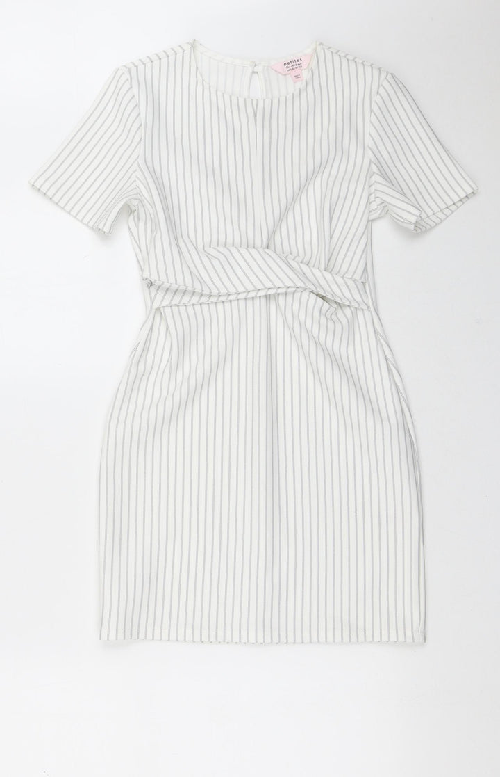 Miss Selfridge Womens White Striped Polyester Pencil Dress  Size 6  Crew Neck