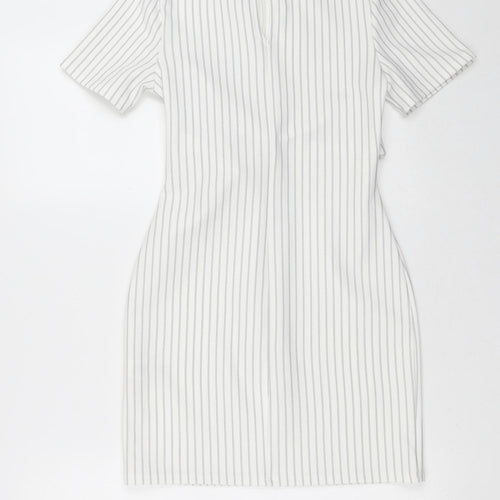 Miss Selfridge Womens White Striped Polyester Pencil Dress  Size 6  Crew Neck