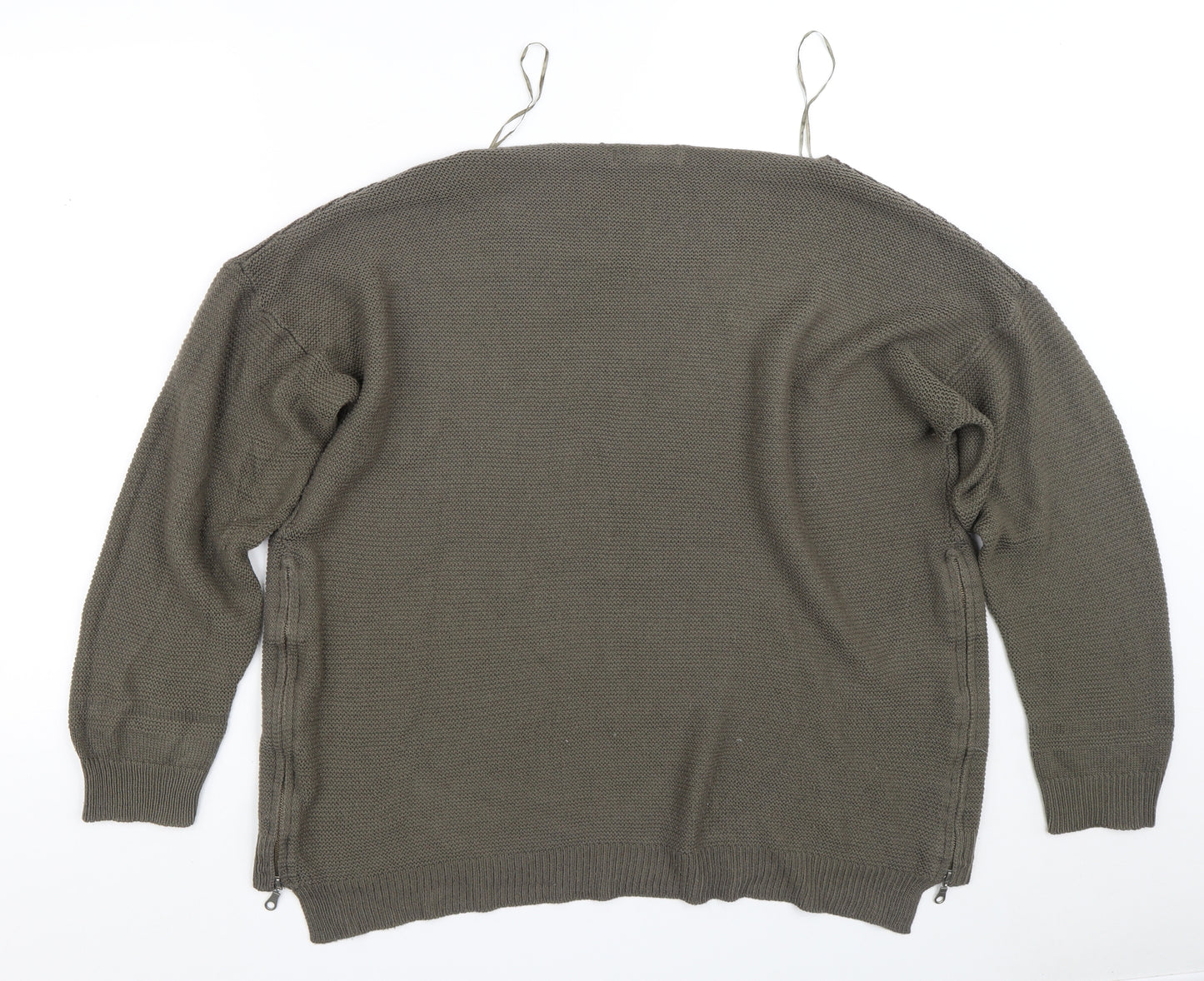 Peacocks Womens Green Round Neck  Acrylic Pullover Jumper Size XL