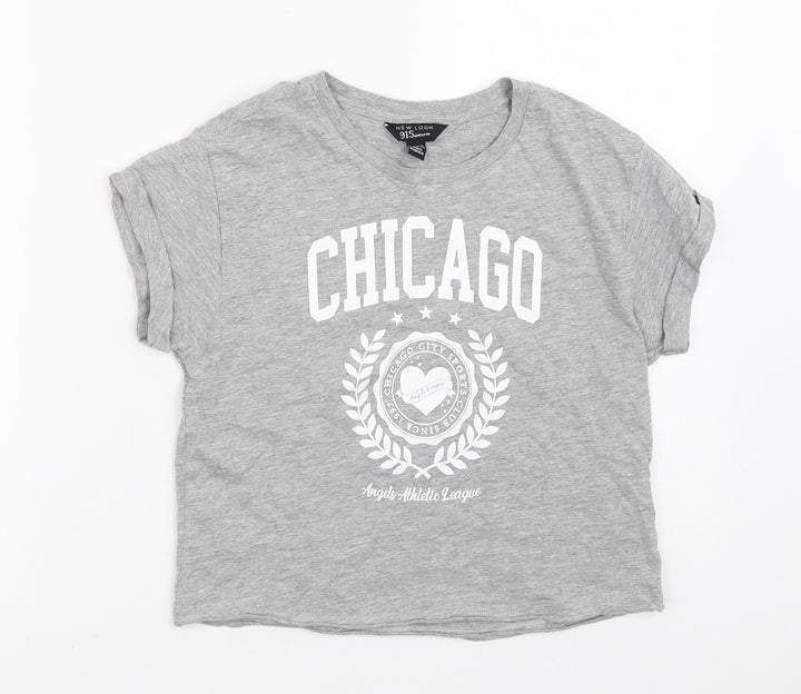 New Look Boys Grey  Cotton Basic T-Shirt Size 8-9 Years Crew Neck  - Chicago