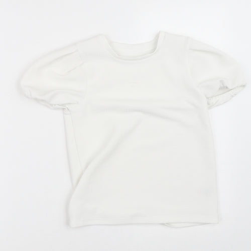 Dunnes Stores Girls White  Polyester Basic Blouse Size 10-11 Years Crew Neck