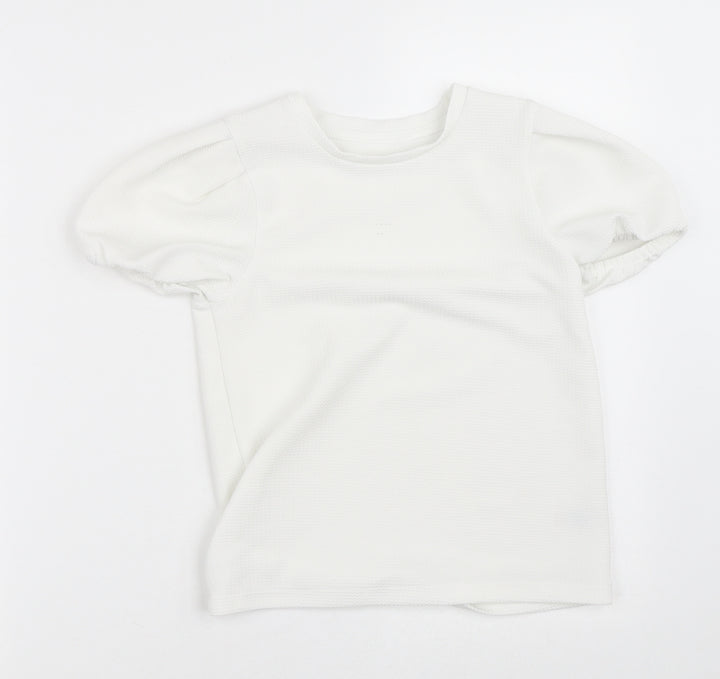 Dunnes Stores Girls White Polyester Basic Blouse Size 10-11 Years Crew Neck