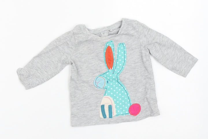 NEXT Baby Grey Cotton Basic T-Shirt Size 3-6 Months Crew Neck - Rabbit