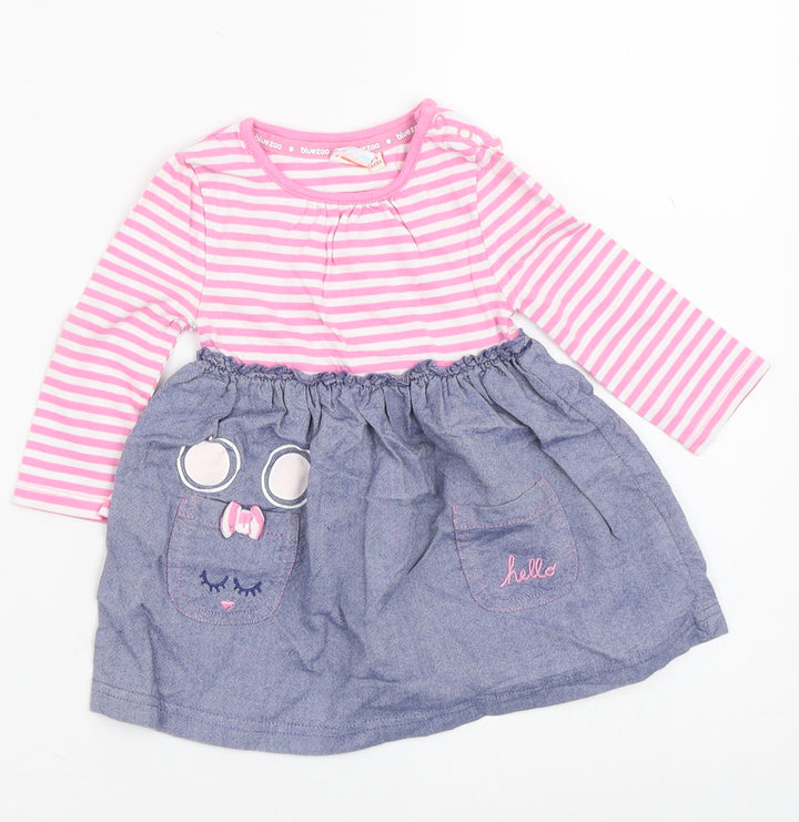 Bluezoo Girls Multicoloured Striped Cotton Fit & Flare  Size 6-9 Months  Crew Neck
