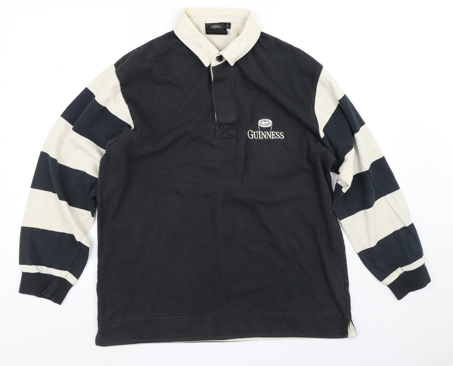 Guinness Mens Black Striped Cotton Pullover Sweatshirt Size L