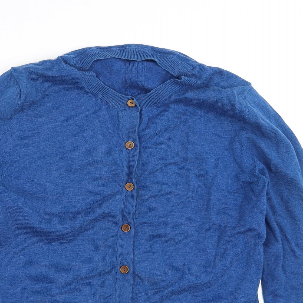 White Stuff Womens Blue Round Neck  Wool Cardigan Jumper Size 12   - Merino Wool