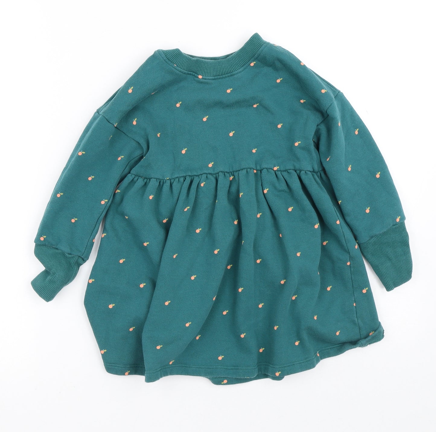 NEXT Girls Green Geometric Cotton Jumper Dress  Size 3-4 Years  Crew Neck  - Fruit