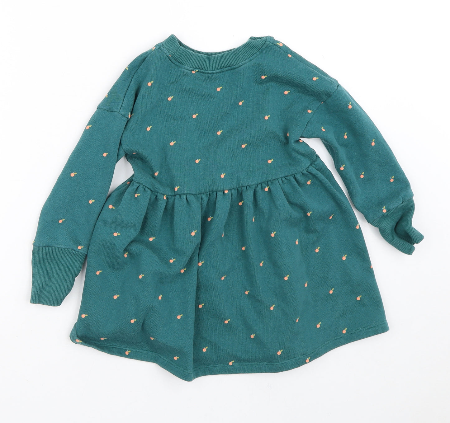 NEXT Girls Green Geometric Cotton Jumper Dress  Size 3-4 Years  Crew Neck  - Fruit