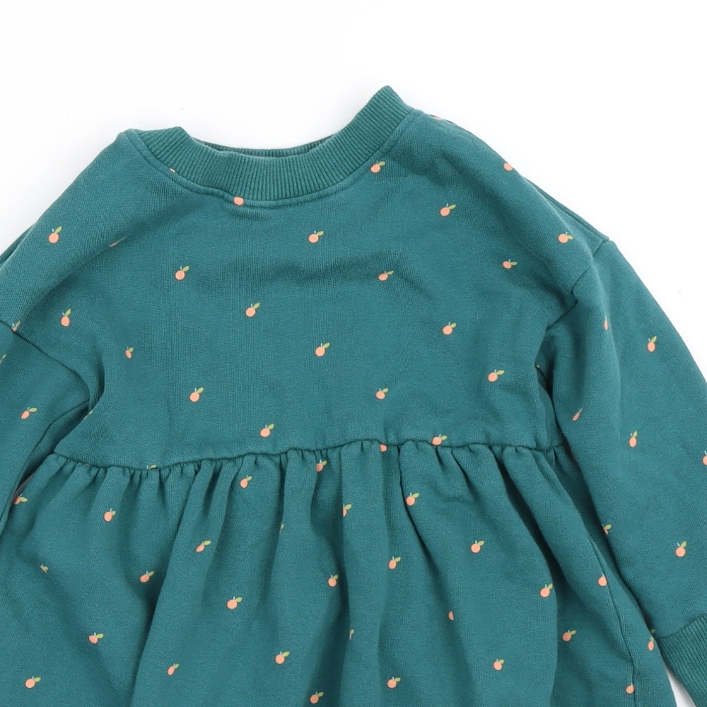 NEXT Girls Green Geometric Cotton Jumper Dress  Size 3-4 Years  Crew Neck  - Fruit