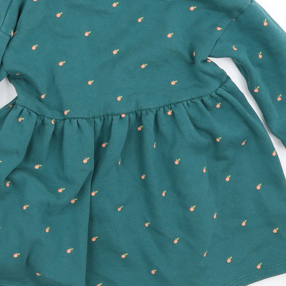 NEXT Girls Green Geometric Cotton Jumper Dress  Size 3-4 Years  Crew Neck  - Fruit