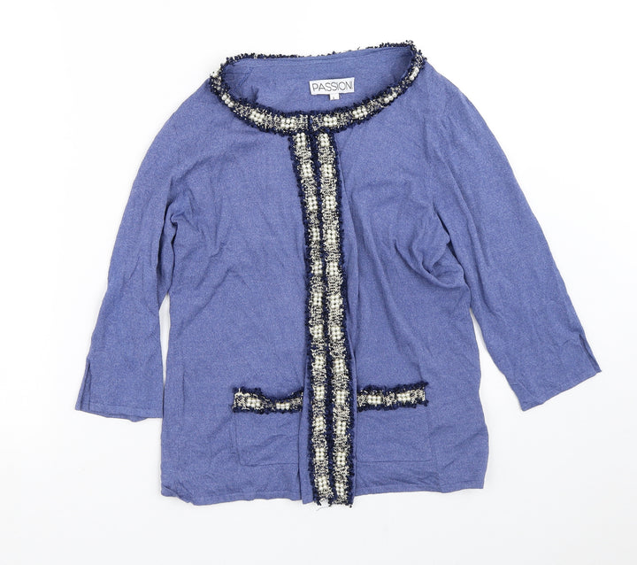 Passion Womens Purple Round Neck Viscose Cardigan Jumper Size L