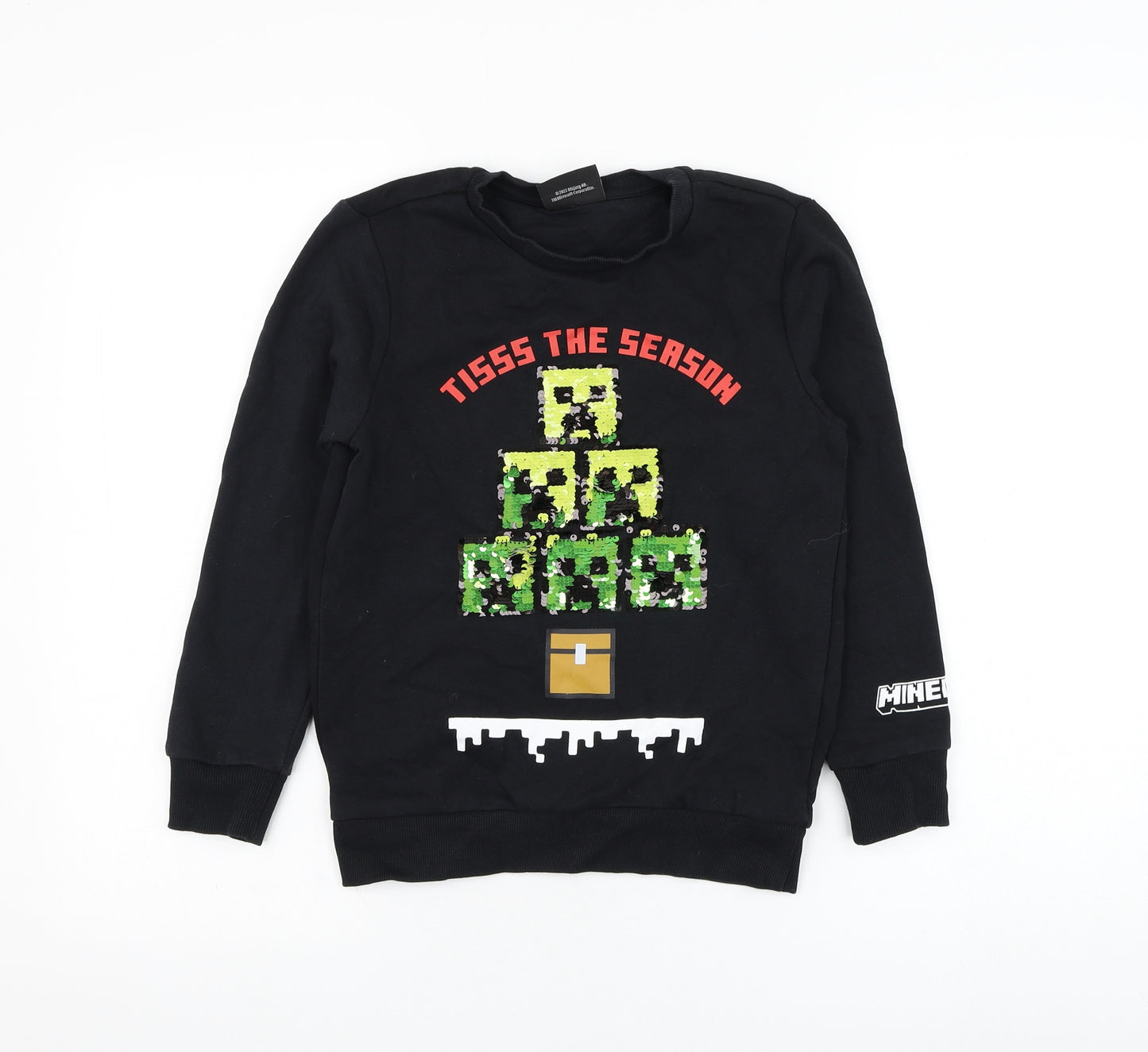 F&F Boys Black  Cotton Pullover Sweatshirt Size 8-9 Years  Pullover - Minecraft