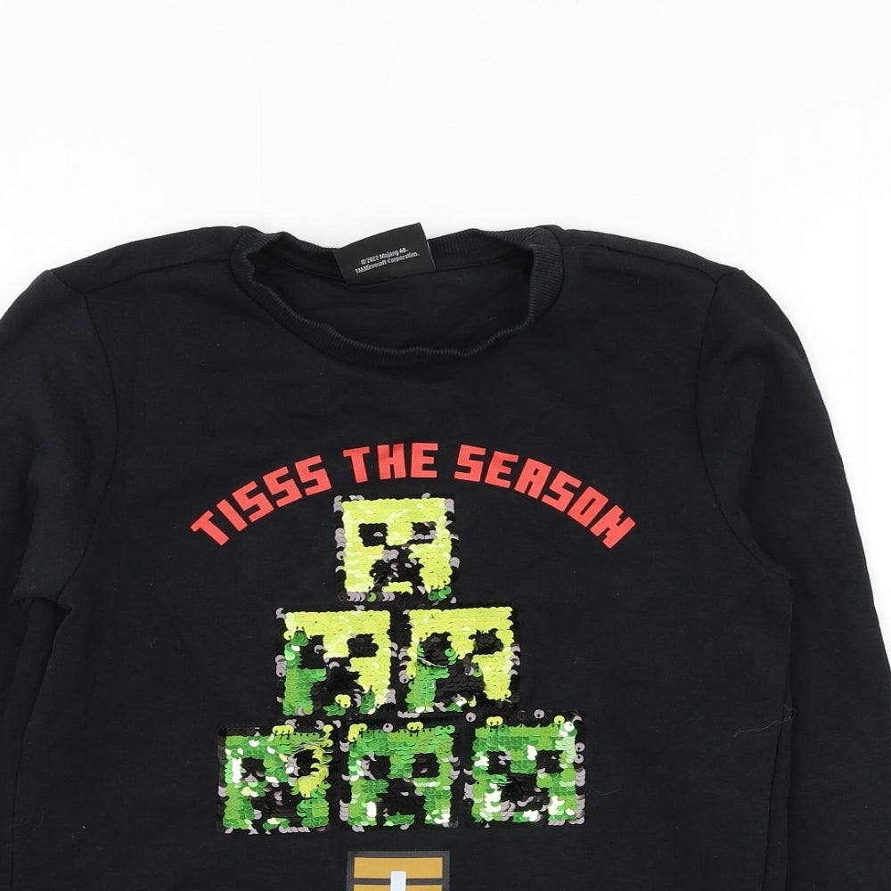 F&F Boys Black  Cotton Pullover Sweatshirt Size 8-9 Years  Pullover - Minecraft