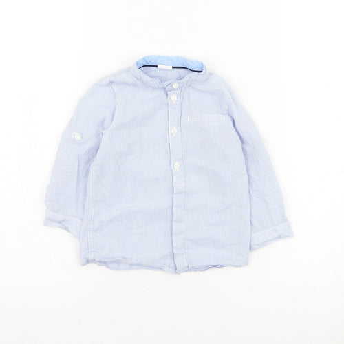 H&M Boys Blue Striped Polyester Basic Button-Up Size 12 Months Round Neck Button