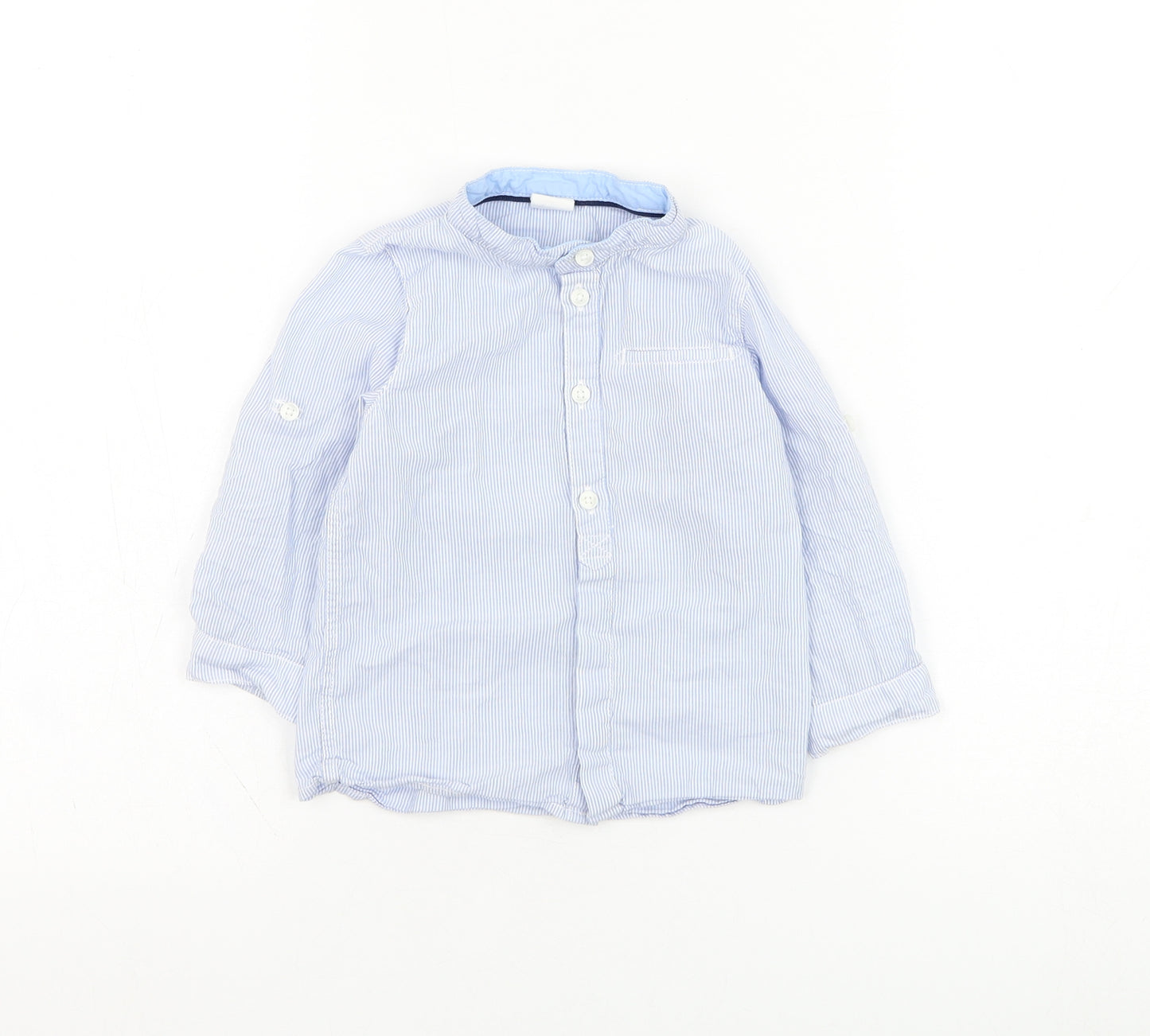 H&M Boys Blue Striped Polyester Basic Button-Up Size 12 Months Round Neck Button