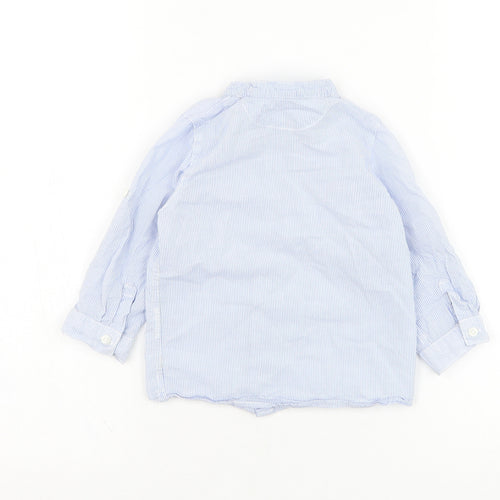 H&M Boys Blue Striped Polyester Basic Button-Up Size 12 Months Round Neck Button