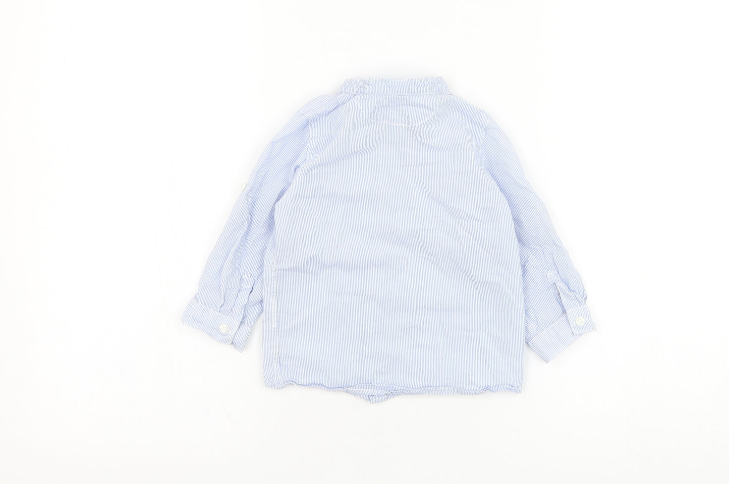 H&M Boys Blue Striped Polyester Basic Button-Up Size 12 Months Round Neck Button