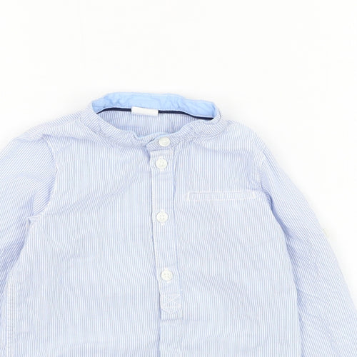 H&M Boys Blue Striped Polyester Basic Button-Up Size 12 Months Round Neck Button