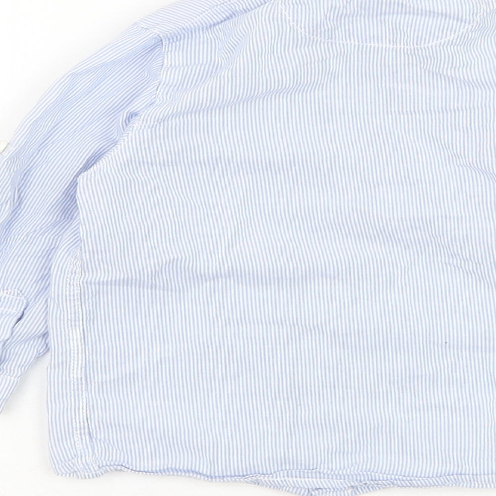 H&M Boys Blue Striped Polyester Basic Button-Up Size 12 Months Round Neck Button
