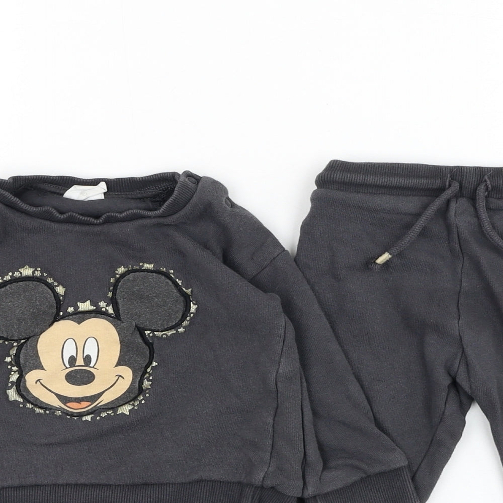 F&F Boys Grey  Cotton Trousers Outfit/Set Size 12-18 Months  Pullover - Mickey Mouse