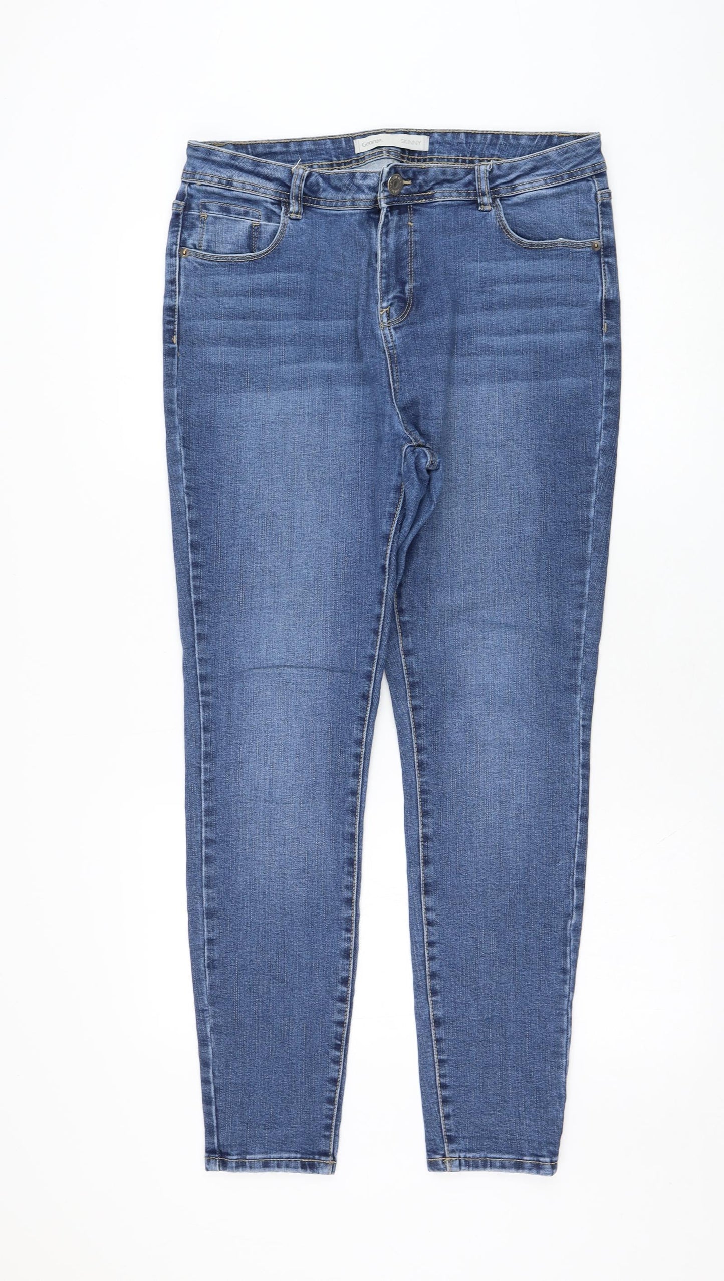 George Womens Blue  Cotton Straight Jeans Size 16 L29 in Regular Zip