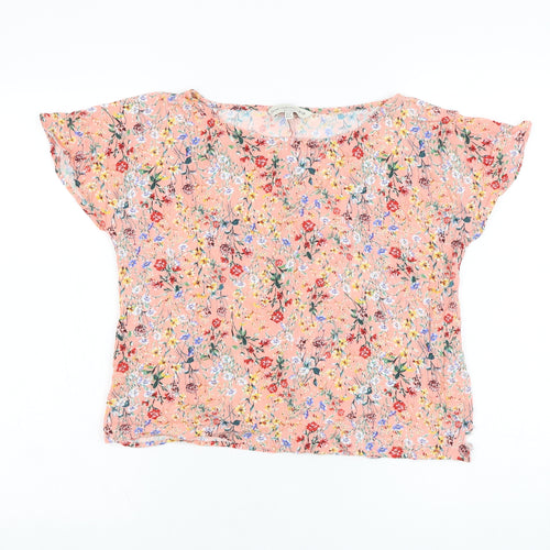 F&F Womens Pink Floral Viscose Basic Blouse Size 10 Round Neck