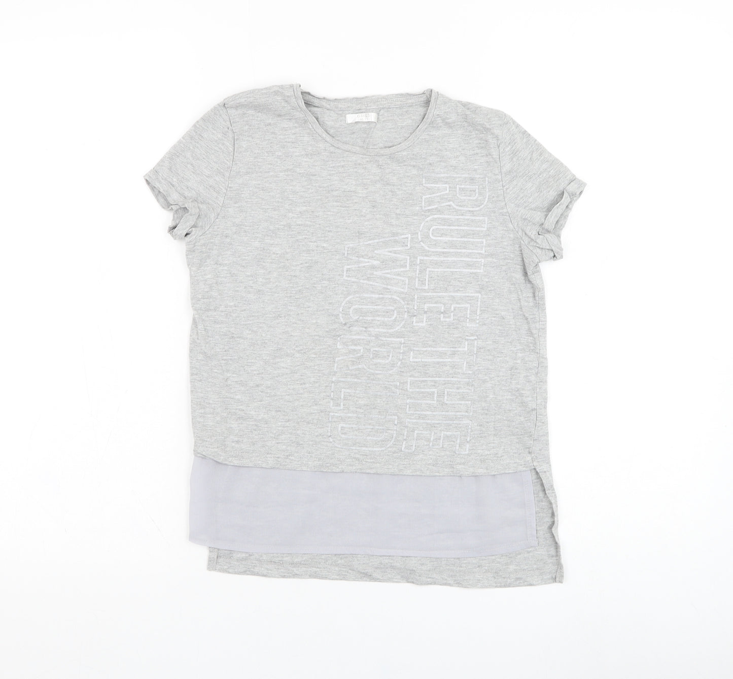 Preworn Girls Grey  Cotton Basic T-Shirt Size 11-12 Years Round Neck Pullover - Rule The World