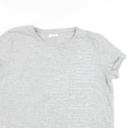 Preworn Girls Grey  Cotton Basic T-Shirt Size 11-12 Years Round Neck Pullover - Rule The World