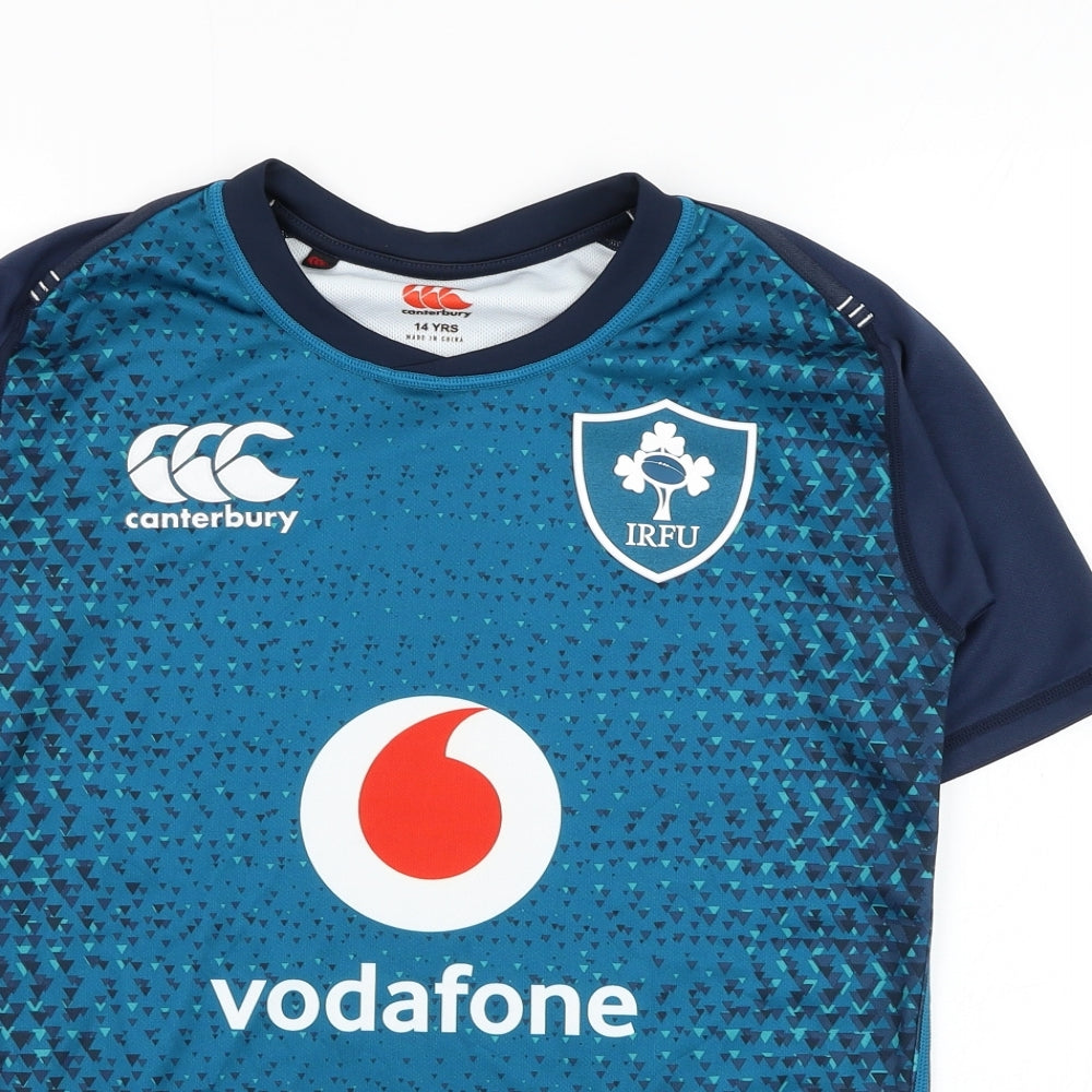 Canterbury Boys Blue  Polyester Jersey T-Shirt Size 14 Years Round Neck Pullover - Ireland Rugby