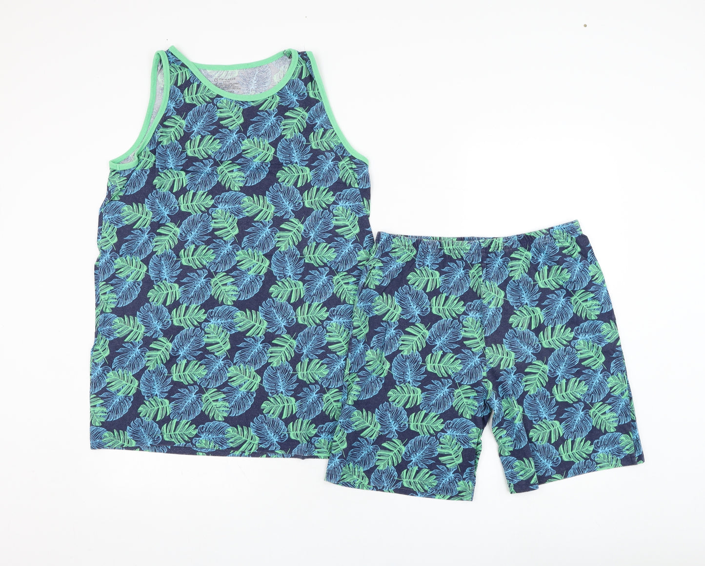 Primark Boys Blue Floral Cotton  Pyjama Set Size 14-15 Years  Pullover
