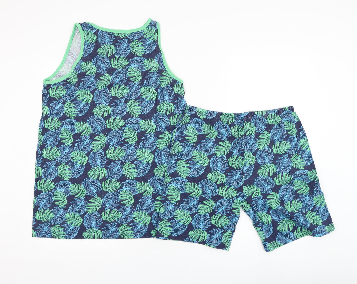 Primark Boys Blue Floral Cotton  Pyjama Set Size 14-15 Years  Pullover