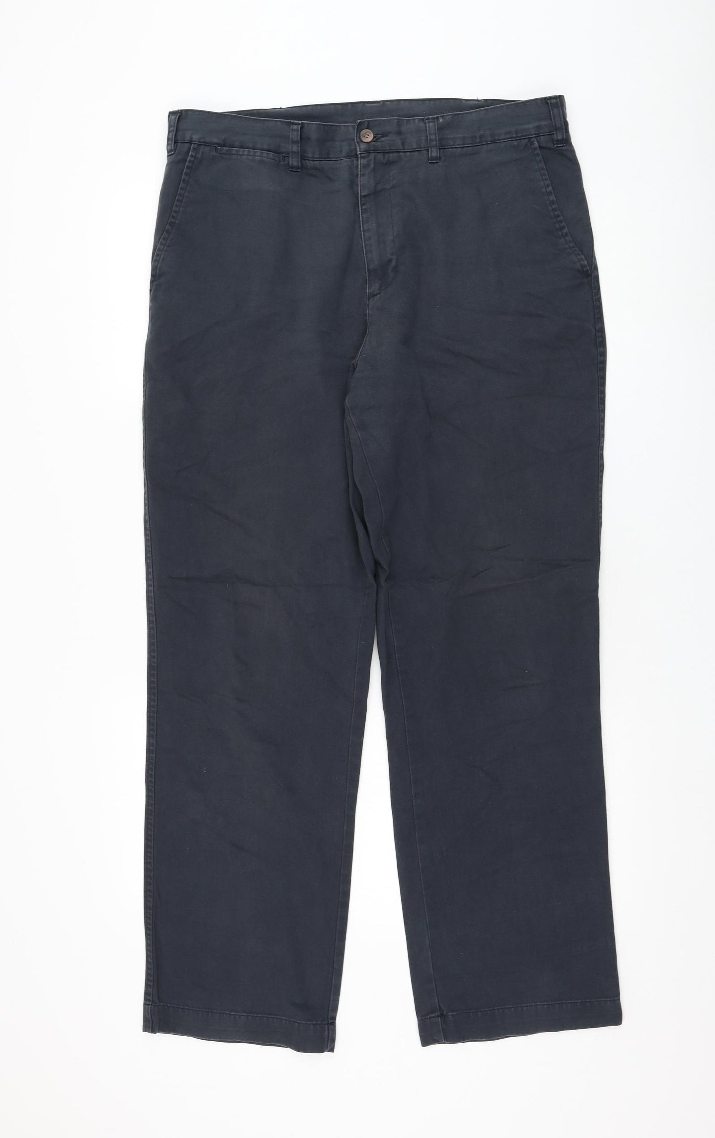 BHS Mens Blue  Cotton Chino Trousers Size 34 in L31 in Regular Zip