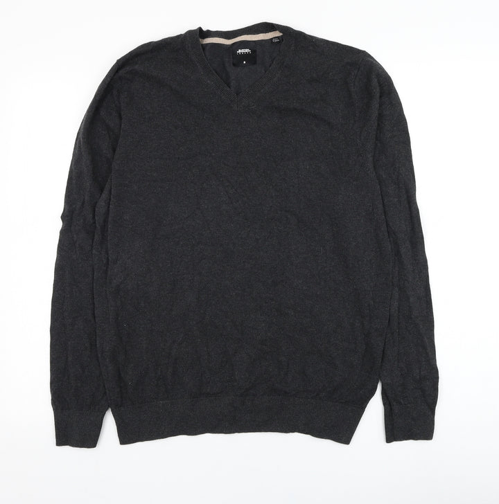 Burton Mens Grey V-Neck  Cotton Pullover Jumper Size M