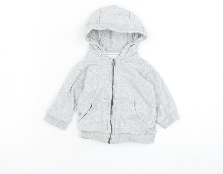 Marks and Spencer Boys Grey Cotton Full Zip Jumper Size 3-6 Months Zip