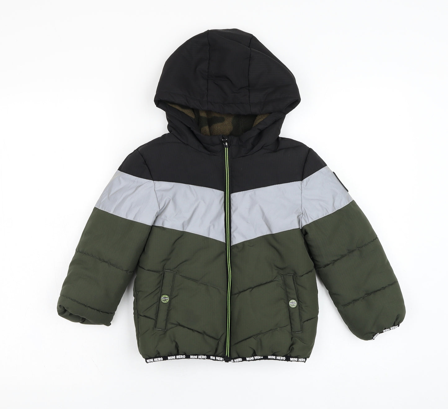 F&F Boys Green   Puffer Jacket Coat Size 5-6 Years  Zip