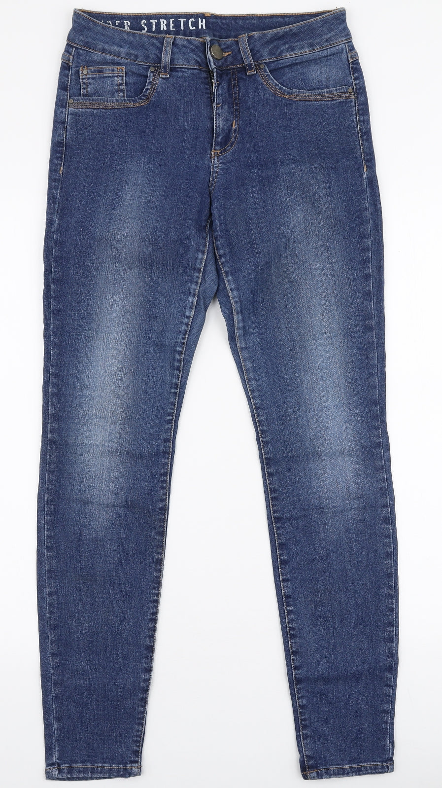 Marks and Spencer Womens Blue  Cotton Skinny Jeans Size 10 L30 in Slim Zip