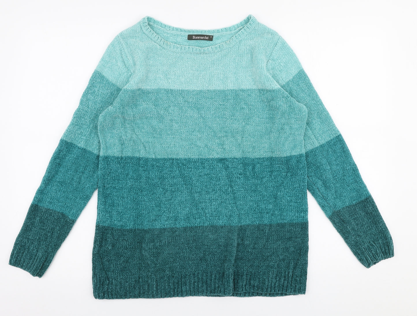 Bonmarche Womens Blue Round Neck Striped Acrylic Pullover Jumper Size S