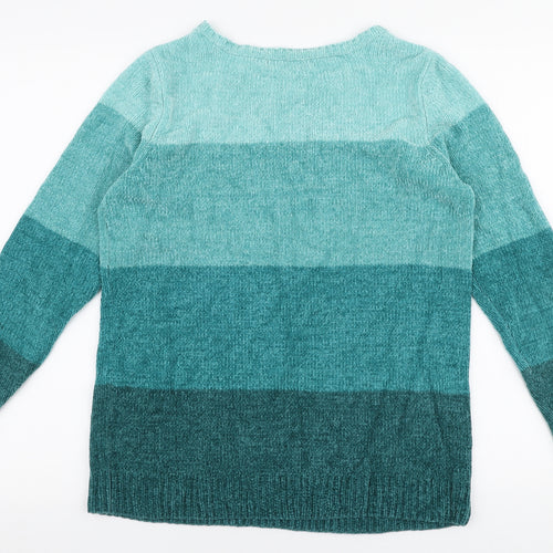 Bonmarche Womens Blue Round Neck Striped Acrylic Pullover Jumper Size S
