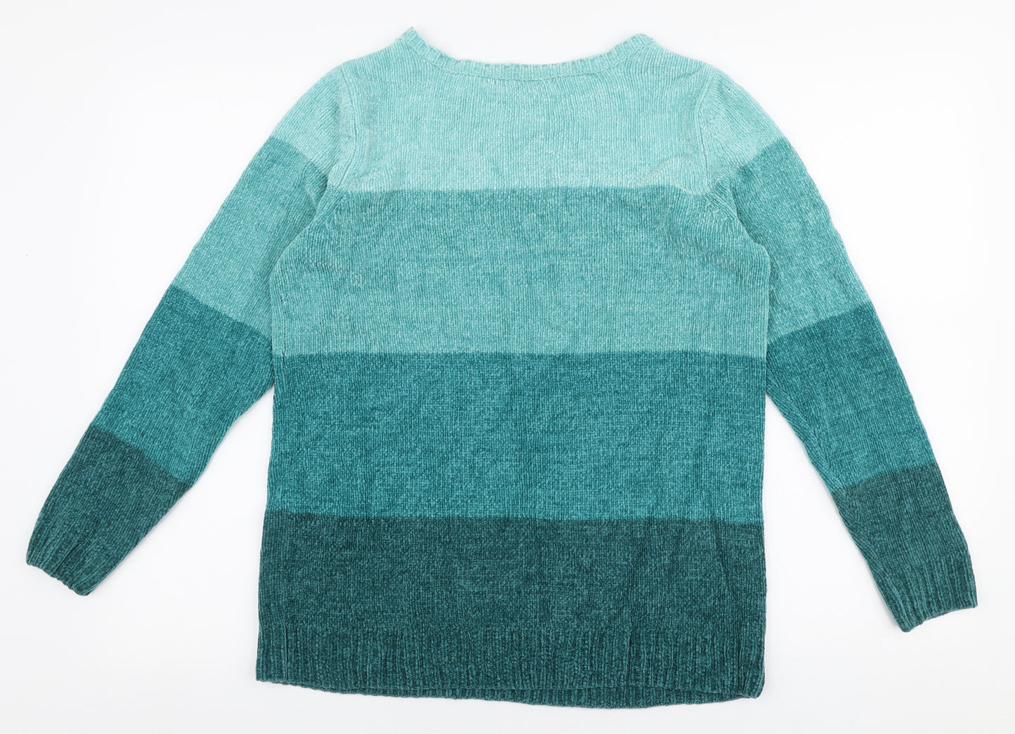 Bonmarche Womens Blue Round Neck Striped Acrylic Pullover Jumper Size S