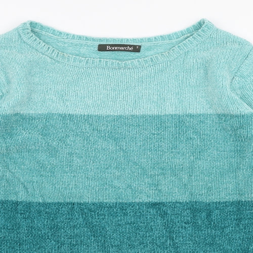 Bonmarche Womens Blue Round Neck Striped Acrylic Pullover Jumper Size S