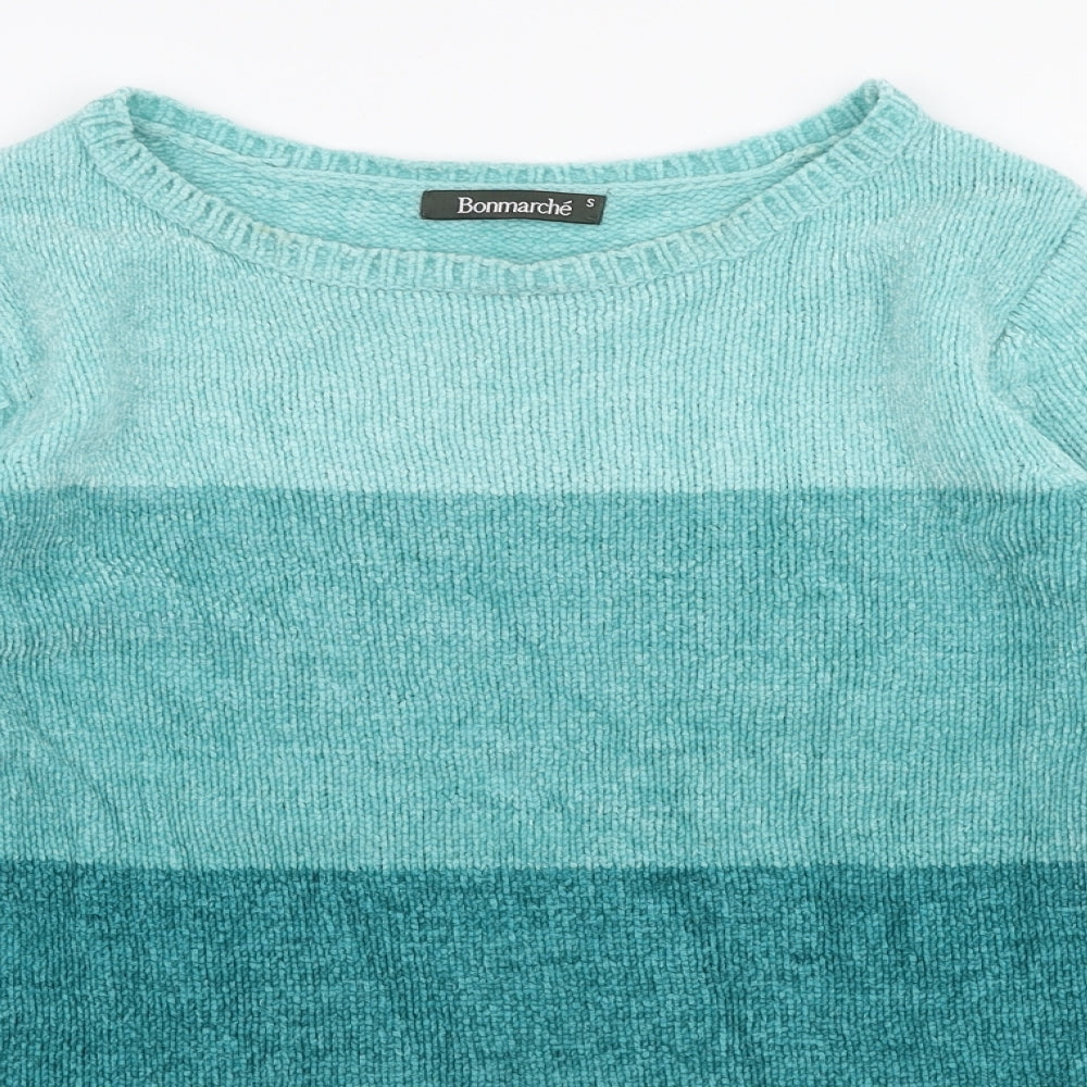 Bonmarche Womens Blue Round Neck Striped Acrylic Pullover Jumper Size S