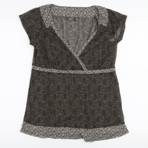 Mexx Womens Brown Geometric Polyester Basic Blouse Size XL V-Neck