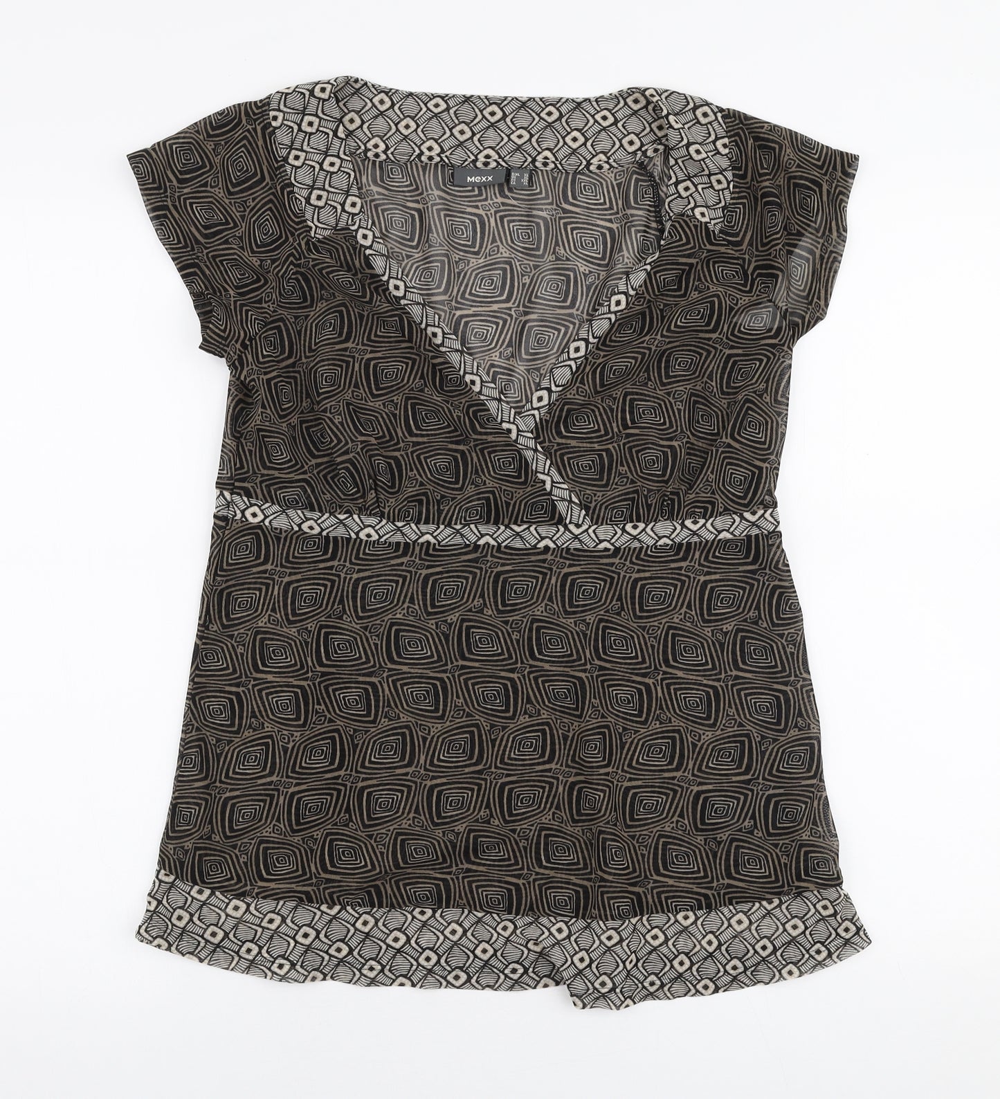 Mexx Womens Brown Geometric Polyester Basic Blouse Size XL V-Neck