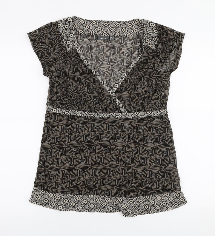 Mexx Womens Brown Geometric Polyester Basic Blouse Size XL V-Neck