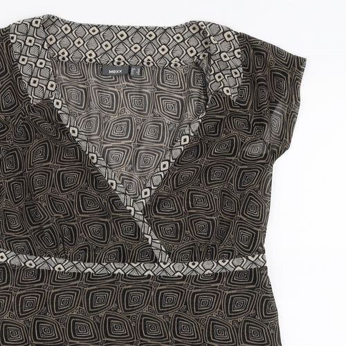 Mexx Womens Brown Geometric Polyester Basic Blouse Size XL V-Neck