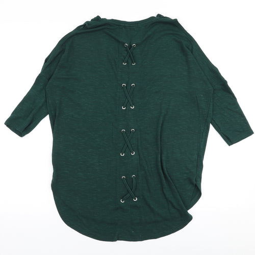 Papaya Womens Green  Viscose Basic Blouse Size S Round Neck