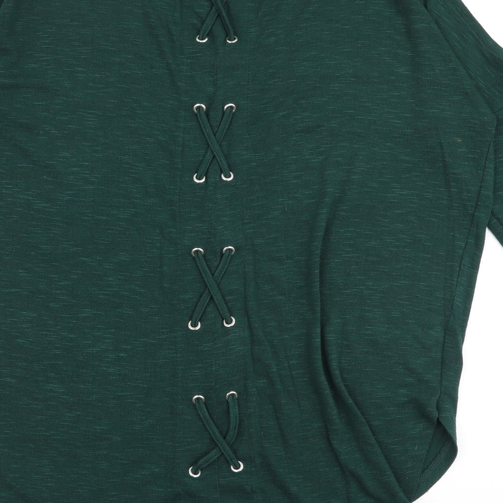 Papaya Womens Green  Viscose Basic Blouse Size S Round Neck