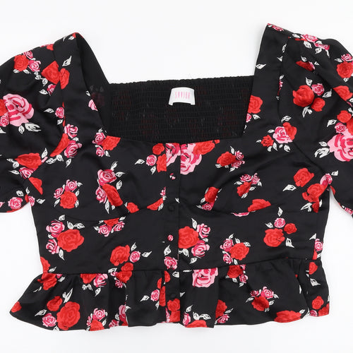 Savida Womens Multicoloured Floral Polyester Cropped Blouse Size XL Square Neck