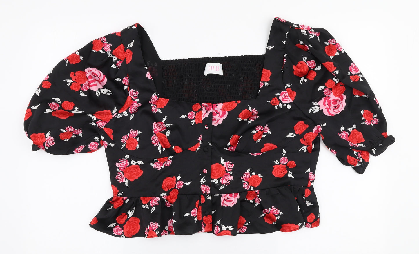 Savida Womens Multicoloured Floral Polyester Cropped Blouse Size XL Square Neck